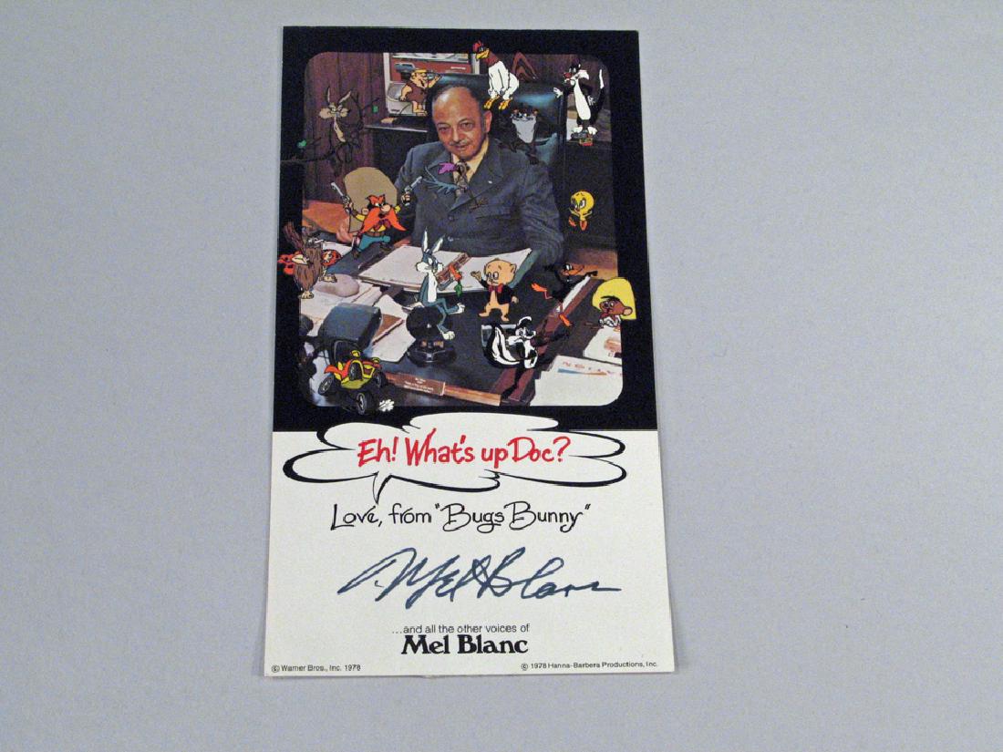 Mel Blanc Autograph Voice of Bugs Bunny & Loony Tunes: Mel Blanc Bug,s Bunny Voice, 1978 studio card 4 x 7