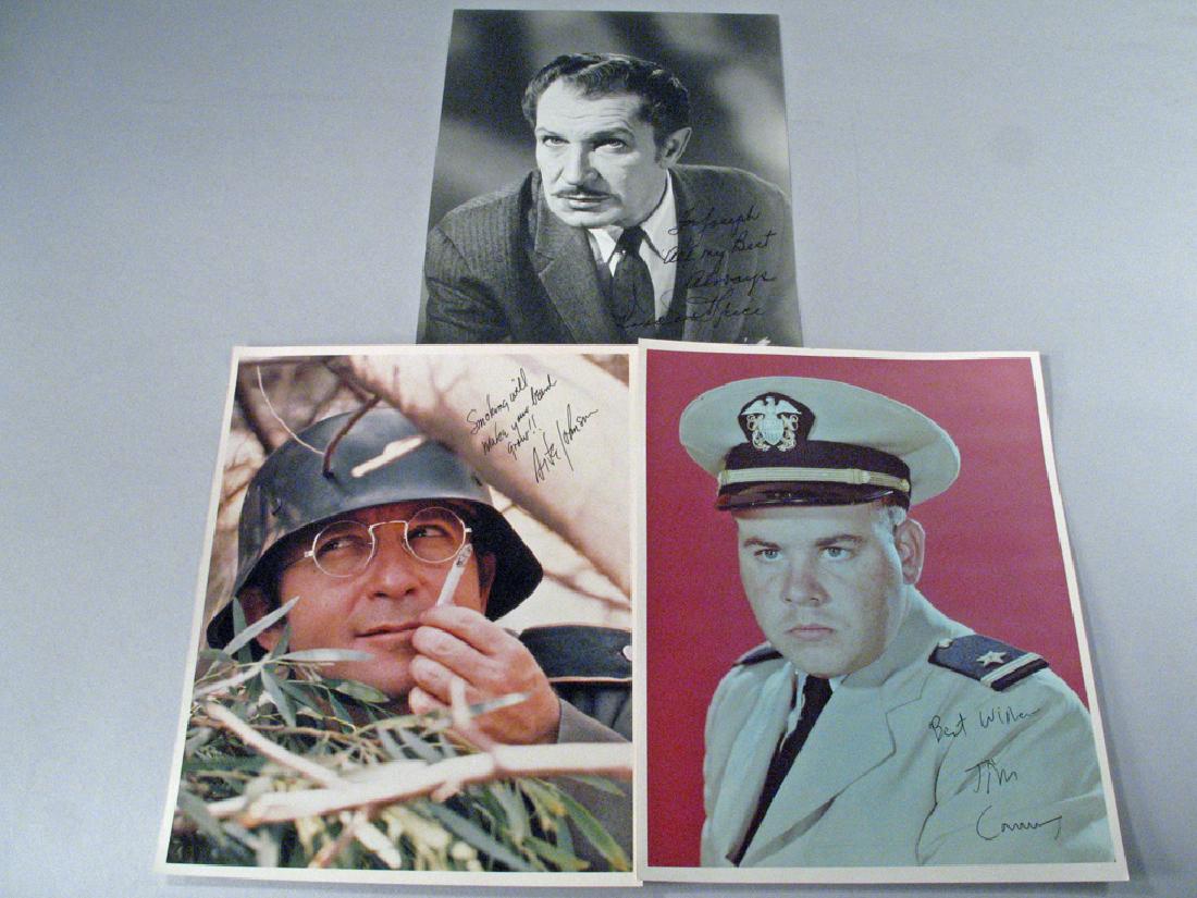 Vincent Price, Arty Johnson, Tim Conway Autographs: Vincent Price, Arty Johnson, Tim Conway color glossy 8 x 10's