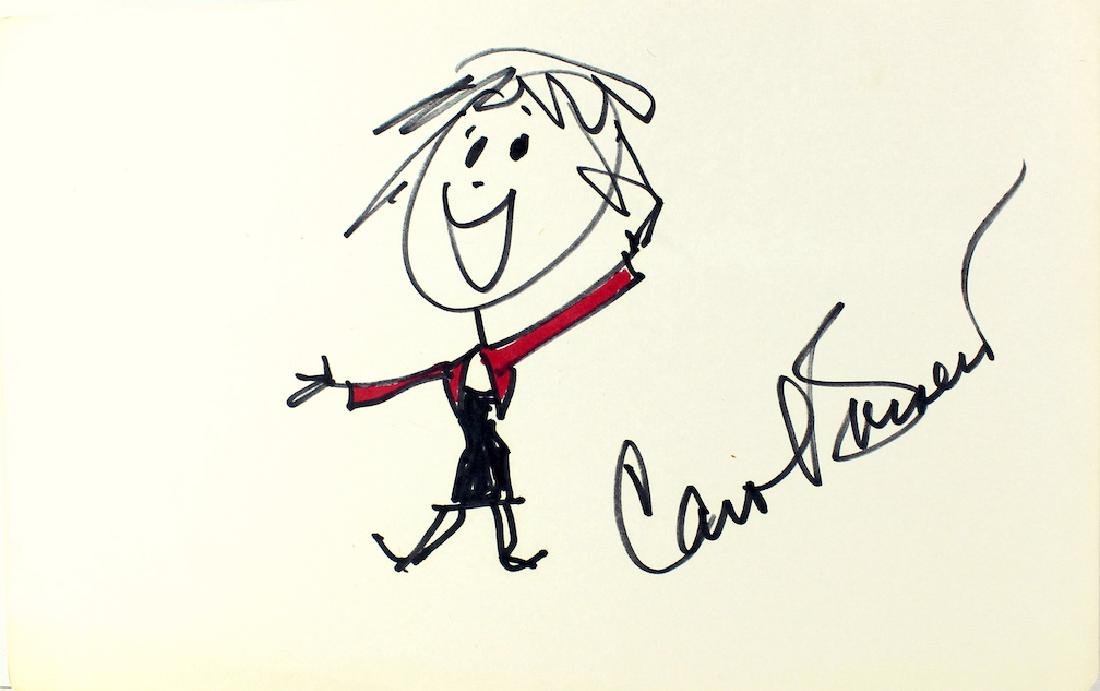 Carol Burnett Self Portrait & Signature: Carol Burnett Self Portrait & large bold Signature. Paper is 7 by 11 inches