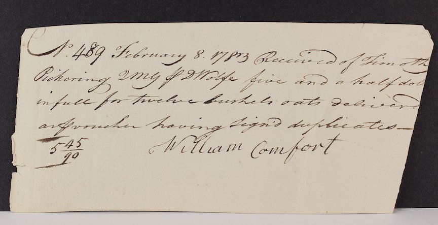 1783 Timothy Pickering Reciept for 12 Bushels of Oats (1 of 3)