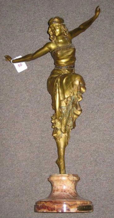 PAUL PHILIPPE, FRENCH (FL.1920-1929): RUSSIAN DANCER, circa 1925, gilt bronze with enamel, marble base with P. Philippe brass plaque, marked MC 56 underfoot. 22 inches (with base)