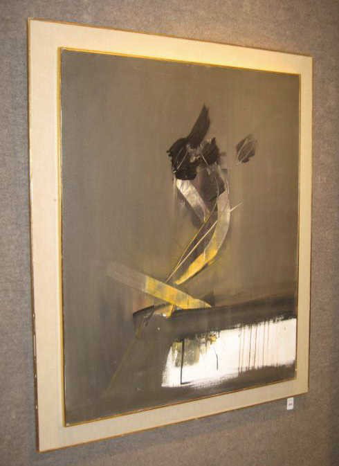 PIERO RUGGERI, ITALIAN (B.1930): FIGURA IN BRUNO, oil on canvas, signed lower right, and signed, titled and dated verso, framed. 39 1/2 x 21 1/2 inches Provenance: Galleria Odyssia, Rome (bears label verso)