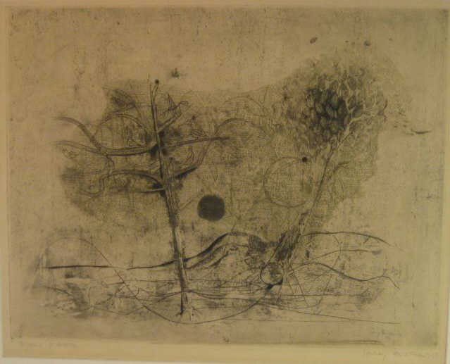 JOHNNY FRIEDLAENDER, GERMAN (1912-1992): Abstract composition, 1952, drypoint, signed and notated in pencil lower margin, framed; together with a small drypoint etching invitation.