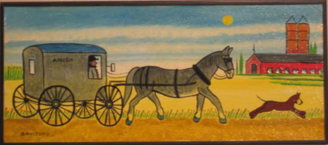 JACK (JOHN) SAVITSKY, AMERICAN (1910-1991): Amish Horse-drawn Carriage, oil on board, signed lower left, framed. 8 x 18 inches