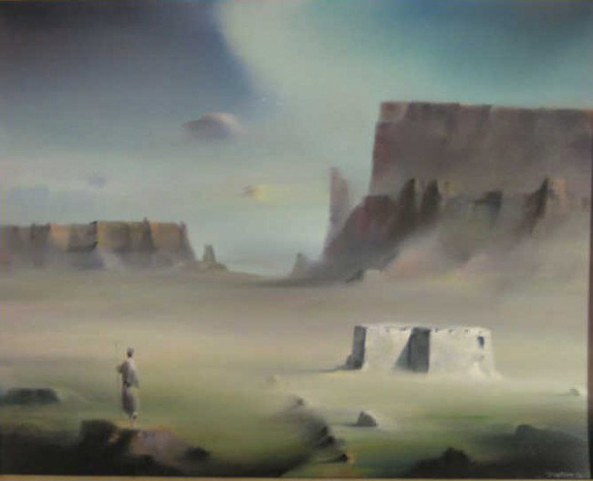 ROBERT WATSON, AMERICAN (1923-2004): JOURNEY IN THE DESERT, 1976, oil on masonite, signed and dated lower right, titled on frame verso. 16 x 20 inches