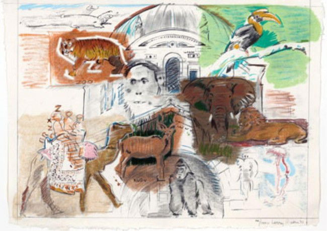 LARRY RIVERS, AMERICAN (1923-2002): BRONX ZOO, 1983, color lithograph, edition #15/35, signed and numbered in pencil lower margin, framed. 22 x 30 inches