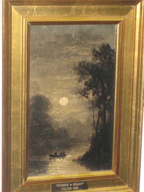 WALTER SIES, AMERICAN (20TH CENTURY): SUNSHINE AND SHADOW, oil on canvas board, unsigned, gilt-framed. 7 1/2 x 4 1/2 inches Bears certificate verso entitling the holder to a chance at the 38 x 60 version of SUNSHINE AND SHADOW. This paint