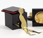 ERNEST TROVA, AMERICAN (1927-2009): STUDY/FALLING MAN (folding man), 1969, solid brass hinged figure contained in plastic box with red felt bag, published by Multiples, Inc., New York. 12 1/4 inches (folding man) 5 x 5 x 5 inches (box)