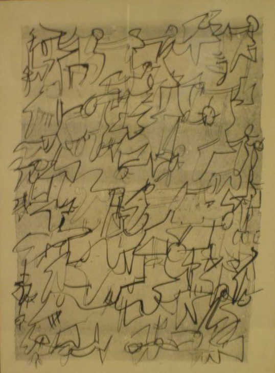 ERNEST TROVA, AMERICAN (1927-2009): Abstract composition, print on paper, signed lower right, framed. 9 x 6 1/2 inches