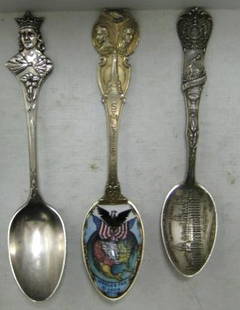 THREE STERLING SILVER SOUVENIR SPOONS: Related to St. Louis and St. Louis World's Fair - 1904 comprising Frank W. Smith Silver Co., spoon with a bust of a King inscribed Saint Louis (5 7/8") and two by Watson, Newell Co., one with enamel