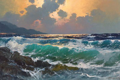 ALEXANDER DZIGURSKI, AMERICAN (1911-1995): SUNLIT SEA, oil on canvas, signed lower right, framed. 24 x 36 inches Bears label verso: Findlay Galleries, Chicago.