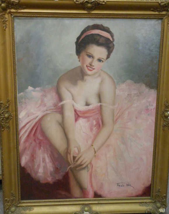 PAL FRIED, AMERICAN/HUNGARIAN (1893-1976): Ballerina, oil on canvas, signed lower right, gilt-framed. 31 1/2 x 24 inches