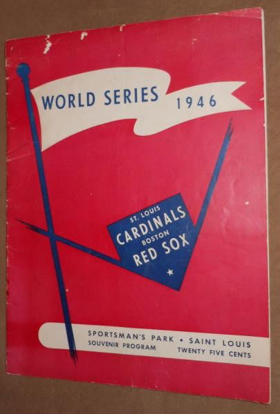 1946 WORLD SERIES PROGRAM: From Sportsman's Park, St. Louis. The St. Louis Cardinals defeated the Boston Red Sox in seven games. Cover with few tears, interior pages very good.