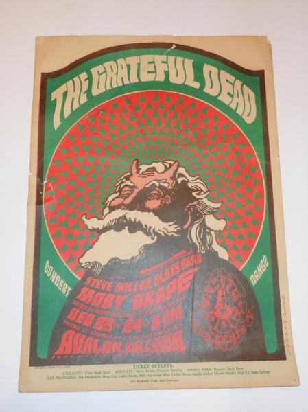 THREE VINTAGE CONCERT POSTER'S: "Hippie Santa Claus"designed by Victor Moscoso, Avalon Ballroom, December 25th and 24th,14" x 20" (tear to left hand side and central top, tack holes, losses), Fillmore West, February 27th - March 2nd