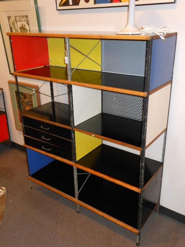 CHARLES & RAY EAMES FOR HERMAN MILLER: ESU 400, circa 1950's, painted birch and zinc plated steel, Herman Miller label. 58 1/4 x 47 x 17 inches