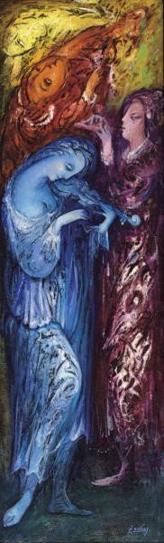 GEVORG YEGHIAZIARIAN, ARMENIAN (B.1963): POETRY l, 2003, oil on canvas, signed lower right, framed. 45 x 14 inches