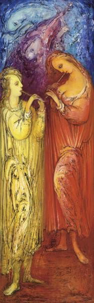 GEVORG YEGHIAZIARIAN, ARMENIAN (B.1963): POETRY ll, 2003, oil on canvas, signed lower right, framed 45 x 14 inches