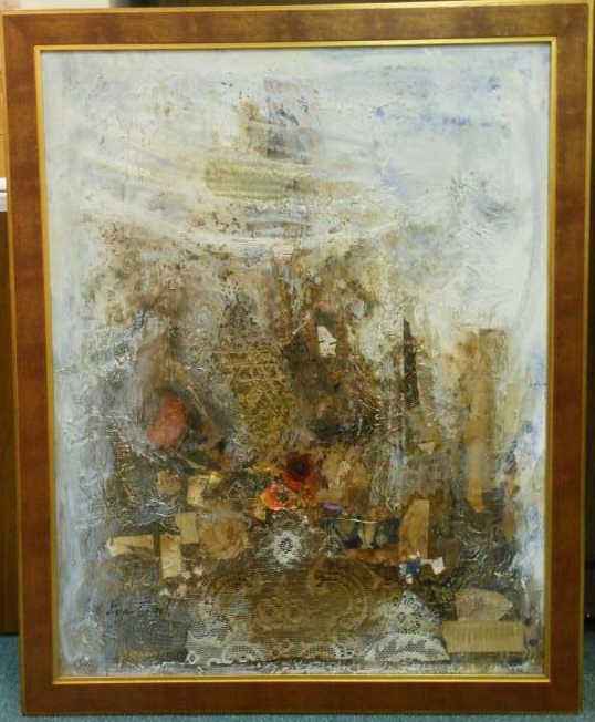 NISSAN ENGEL, ISRAELI (B. 1931): Untitled mixed media on canvas, abstract, signed lower left, framed. 36 x 29 inches