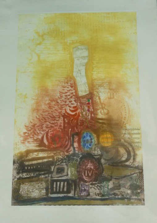 NISSAN ENGEL, ISRAELI (B. 1931): BEETHOVEN'S SYMPHONIE NO. 4, 1988, etching with relief print, edition 93/150, signed, numbered and titled in pencil lower margin, unframed. 44 x 28 inches