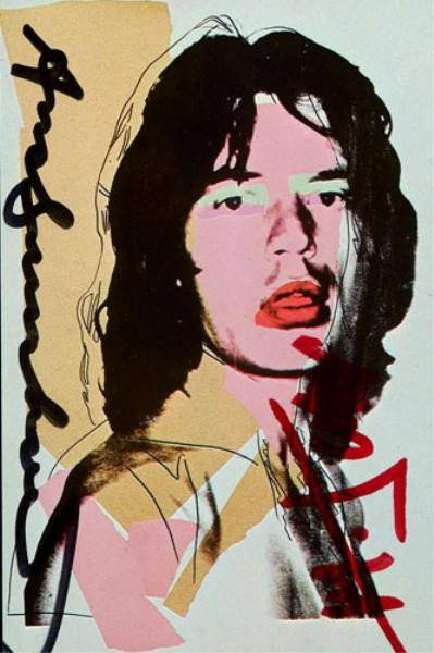 ANDY WARHOL, AMERICAN (1928-1987): MICK JAGGER, announcement card, signed by both Warhol and Jagger in marker, framed. 6 x 4 inches Distributed by Max Protech Gallery, Washington, D.C., 1975