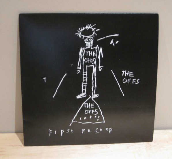 JEAN MICHEL BASQUIAT, AMERICAN (1960-1988): THE OFFS, FIRST RECORD, 1984, lithographed album cover design with 33 1/3 album, CD Presents, Ltd. San Francisco, California. 12 1/4 x 12 1/4 inches