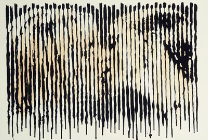 MR. BRAINWASH (THIERRY GUETTA), FRENCH (B. 1966): LINE KISS (Britney and Madonna), 2009, screenprint with tea staining, 36/50, pencil numbered and signed, unframed; together with a hand-stenciled carton. 15 x 22 1/4 inches