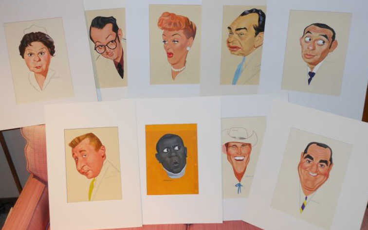 DAL HOLCOMB, AMERICAN (1901-1978): George Gobel, Shirley Booth (Hazel), Joey Bishop, Flip Wilson, Chuck Conners, Jim Backus, Edward G. Robinson, Miss Brooks (Eve Arden) & Steve Allen (nine portraits), gouache on illustrative board, sig