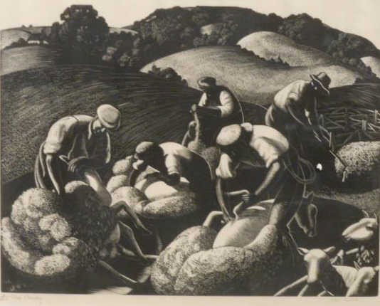 CLARE VERONICA HOPE LEIGHTON, ENGLISH (1901-1989): SHEEP SHEARING, woodcut, 10/30, signed, titled and numbered, framed. 8 x 10 1/2 inches