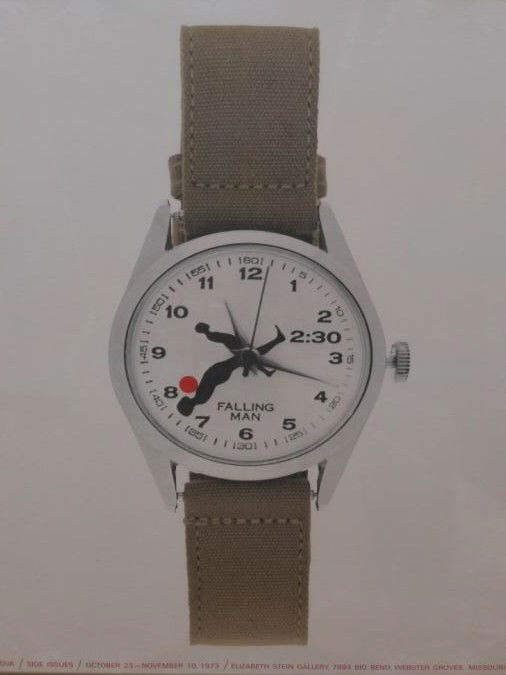 ERNEST TROVA, AMERICAN (1927-2009): Falling man watch, color poster, Elizabeth Stein Gallery, 1973, framed. 26 x 20 inches