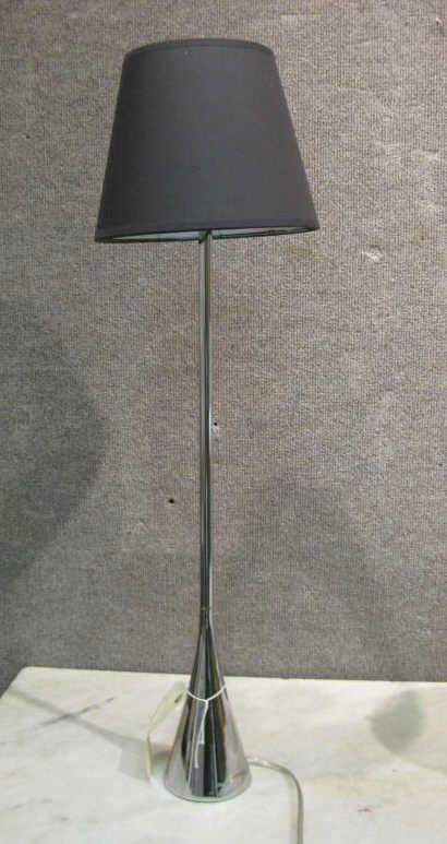 PASCAL MOURGUE FOR LIGNE ROSET, FRANCE: chromed metal table lamp with conical base, black shade. 31 1/2 inches Retail Price: $ 315.00