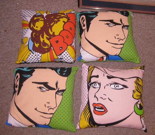 AFTER ROY LICHTENSTEIN, AMERICAN: Four Cosmic pillows, printed image by Kare Design. 14 x 14 inches