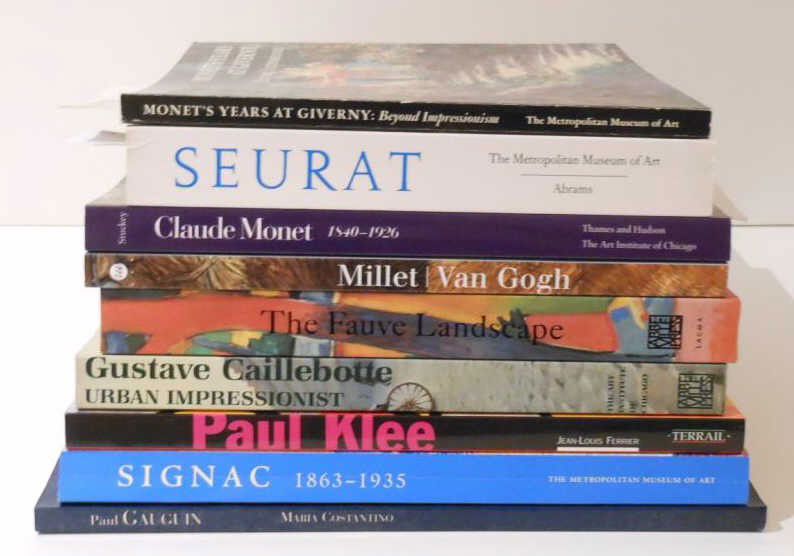 NINE ART BOOK: including Monet, Seurat, Millet/Van Gogh, The Fauve Landscape, Gustave Caillebotte, Paul Klee, Signac and Gauguin, all soft cover.