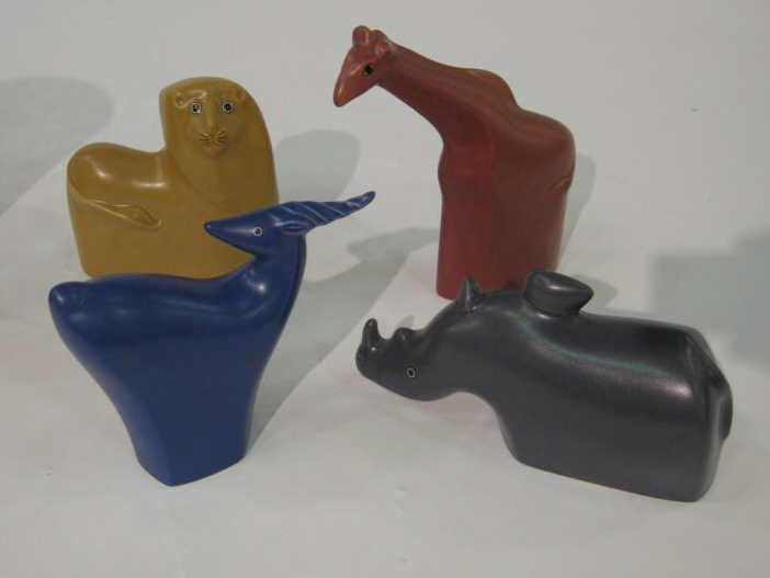 ARABIA, FINLAND: Four glazed pottery animal figures.