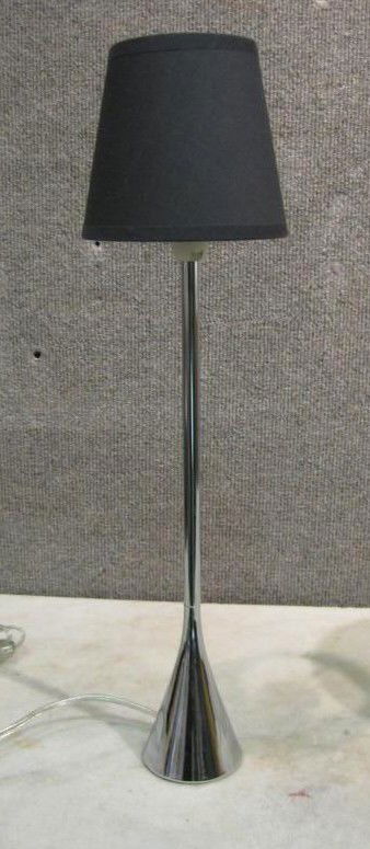 PASCAL MOURGUE FOR LIGNE ROSET, FRANCE: Chromed metal boudoir lamp, black shade. 19 3/4 inches