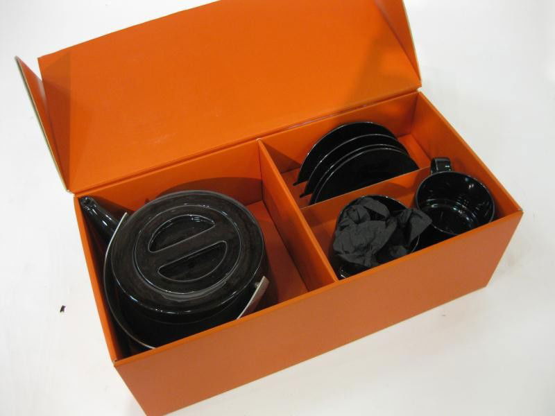 PETER MALY FOR LIGNE ROSET: THE A DEUX, black porcelain tea service with box.