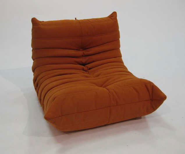 MICHAEL DUCAROY FOR LIGNE ROSET, FRANCE: TOGO, orange fabric floor chair. 19 x 22 inches