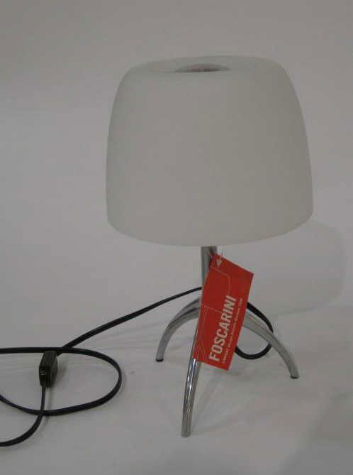 RUDOLFO DORDONI FOR FOSCARINI: LUMIERE boudoir lamp, frosted dome shade on tripod support. 131/2 inches