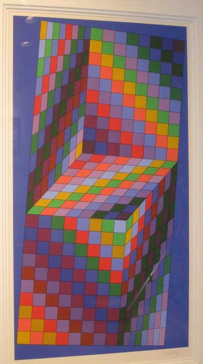 VICTOR VASARELY, FRENCH/HUNGARIAN (1908-1997): Geometric abstraction, color lithograph, edition #221/300, signed and numbered in pencil lower margin, framed. 35 x 19 inches