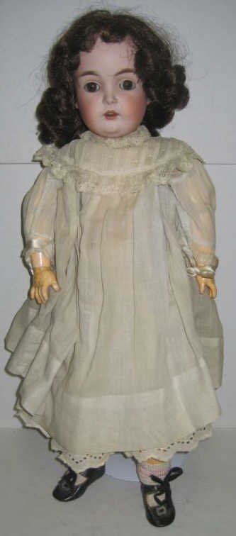 21" KESTNER CHILD DOLL, #171: Bisque head, sleep eyes with lashes, open mouth, jointed composition body, wearing white laced linen dress and hill-shoes