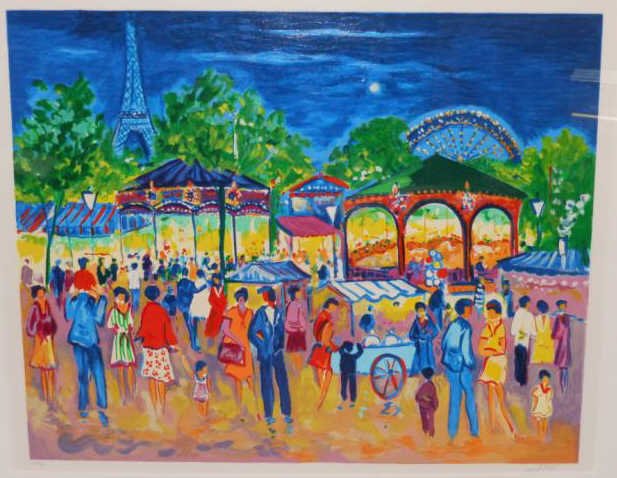 JEAN CLAUDE PICOT, FRENCH (B.1933): FETE FORAINE A' PARIS, 1998, silkscreen, 243/350, signed and numbered in pencil, framed. 26 1/2 x 34 inches