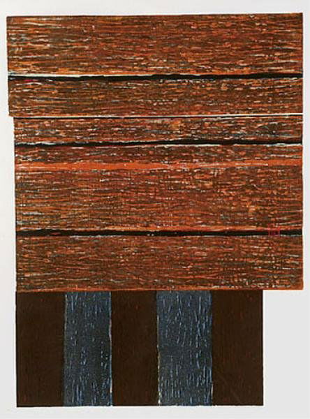 SEAN SCULLY, AMERICAN / IRISH (B. 1945): STANDING 2, 1986, color woodcut on handmade Okawara paper, 25/35, pencil signed, dated, titled and numbered lower margin, framed. 48 x 35 1/2 inches