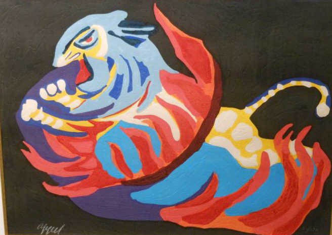 KAREL APPEL, DUTCH (1921-2006): TIGRE DE PAPIER (FROM CIRCUS), 1978, color woodcut and carborundum, 20/130, signed and numbered lower margin, framed. 22 x 30 inches (sight)