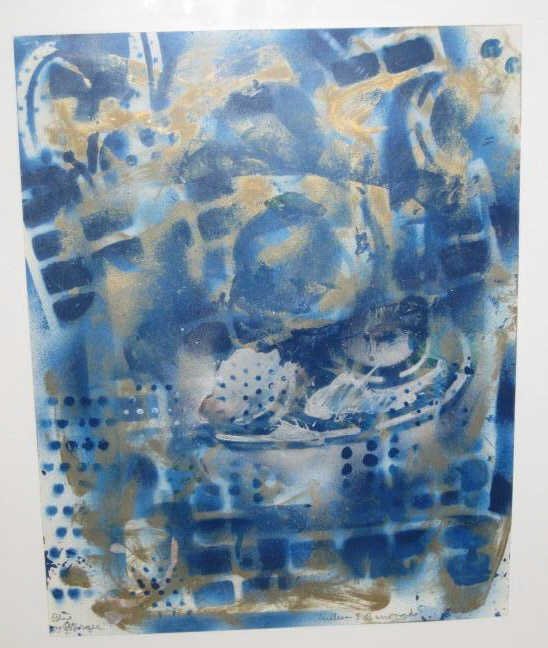 WILLIAM BURROUGHS, AMERICAN (1914-1997): BLUE BURGER, watercolor on paper, pencil titled and signed, framed. 14 x 11 inches Bears label: Elliot Smith Gallery, St. Louis.