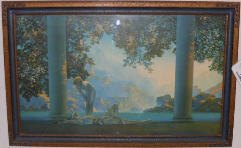 AFTER MAXFIELD PARRISH: DAYBREAK, color print, original frame. 18 x 30 inches