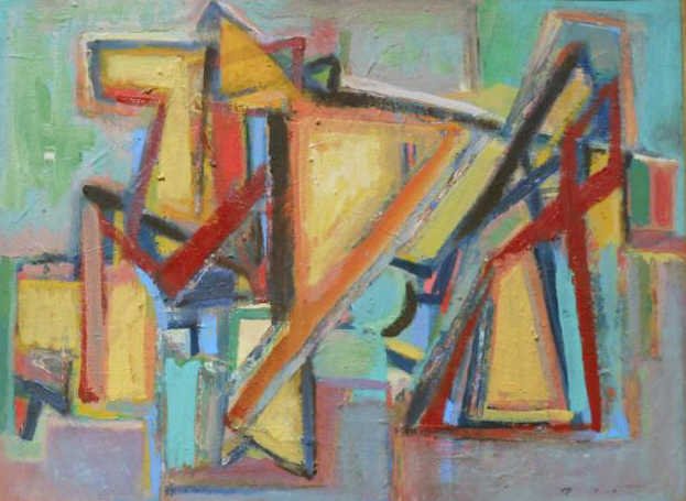 BEN WILSON, AMERICAN: Color Abstraction, circa 1985, oil on masonite, framed. 18 x 23 1/2 inches