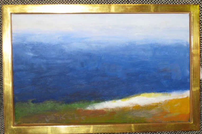 WOLF KAHN, AMERICAN (B. 1927): DEEP BLUE SEA, 2001, oil on canvas, signed lower left, gilt-framed. Bears label: Thomas Segal Gallery, Baltimore 8 x 13 inches / 9 1/4 x 14 1/2 inches (framed)