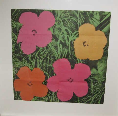 ANDY WARHOL, AMERICAN (1928-1987): Flowers, Leo Castelli (invitation), printed reverse, 4 East 77, New York 21, 21 Nov. - 17 Dec., 1964, folded as issued, framed. 21 1/2 x 21 1/2 inches / 32 x 32 inches (framed)