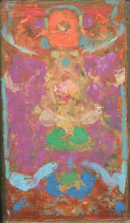 FRED GREENE CARPENTER, AMERICAN (1882-1965): Abstract figure, oil on panel, unsigned, carved mahogany frame. 7 3/4 x 4 1/2 inches