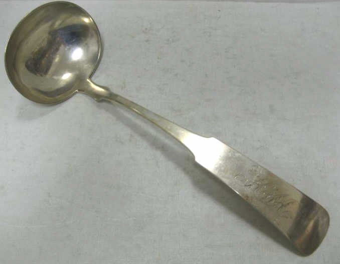HENRY FLETCHER, LEXINGTON, KY: American Late Federal silver soup ladle, monogrammed, circa 1818-1829' Length 12 in; weight 4.9 troy ounces. Property from the Estate of Christian B. Peper.