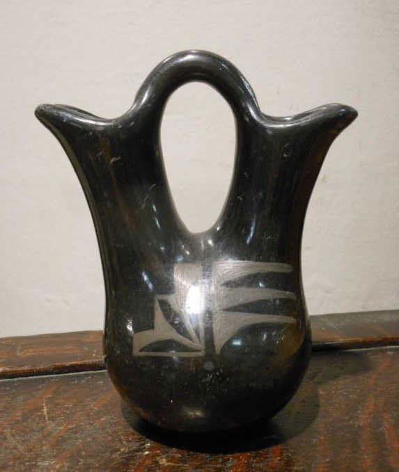 SAN ILDEFONSO POTTERY MARRIAGE VASE: signed Maria. 5 1/4 x 4 1/4 inches